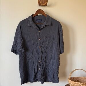Vintage Sandals Bay 100% Silk Charcoal Casual Button-Down Shirt